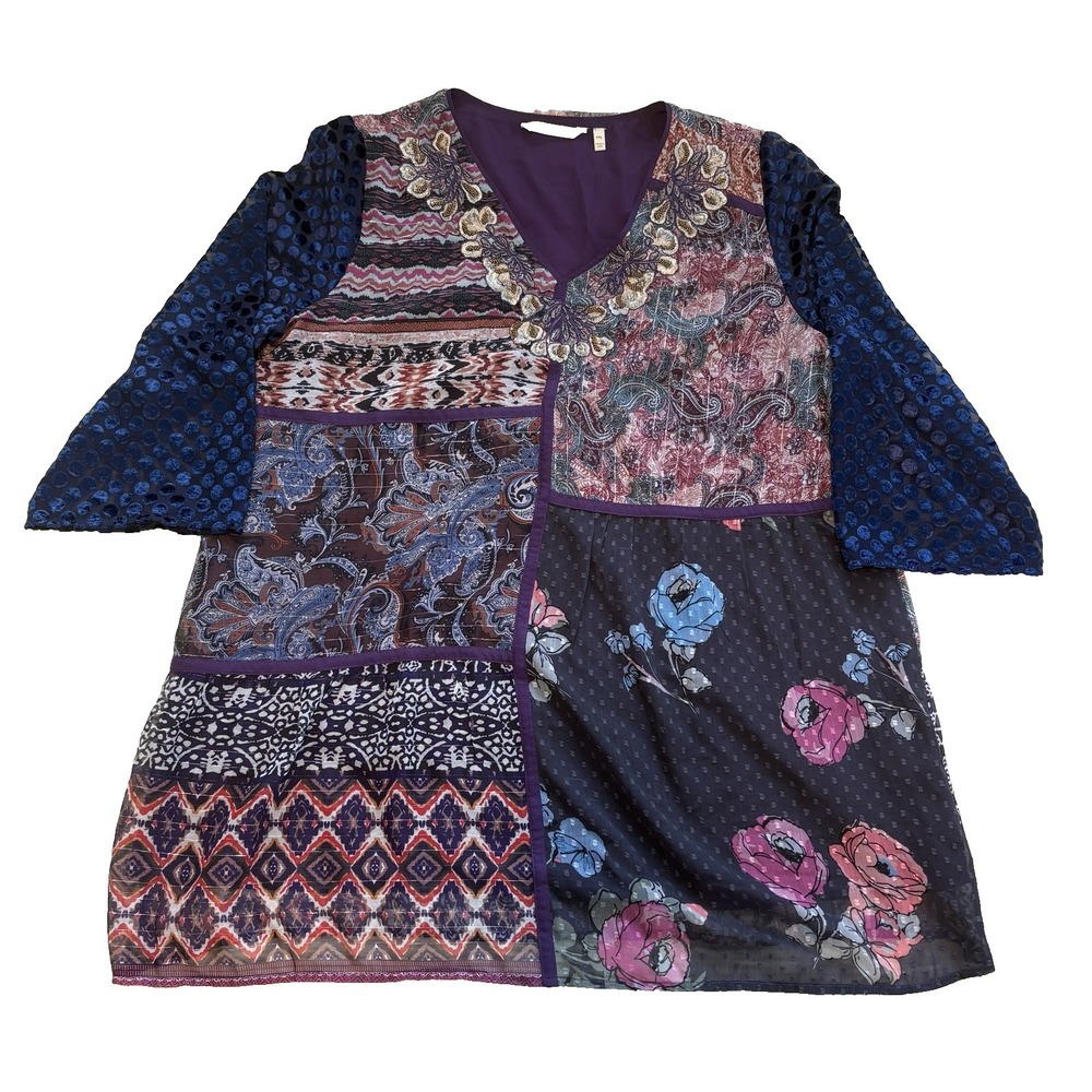 Soft Surroundings Tunic Womens Sz XL All Together Top Embroidered Patchwork Boho